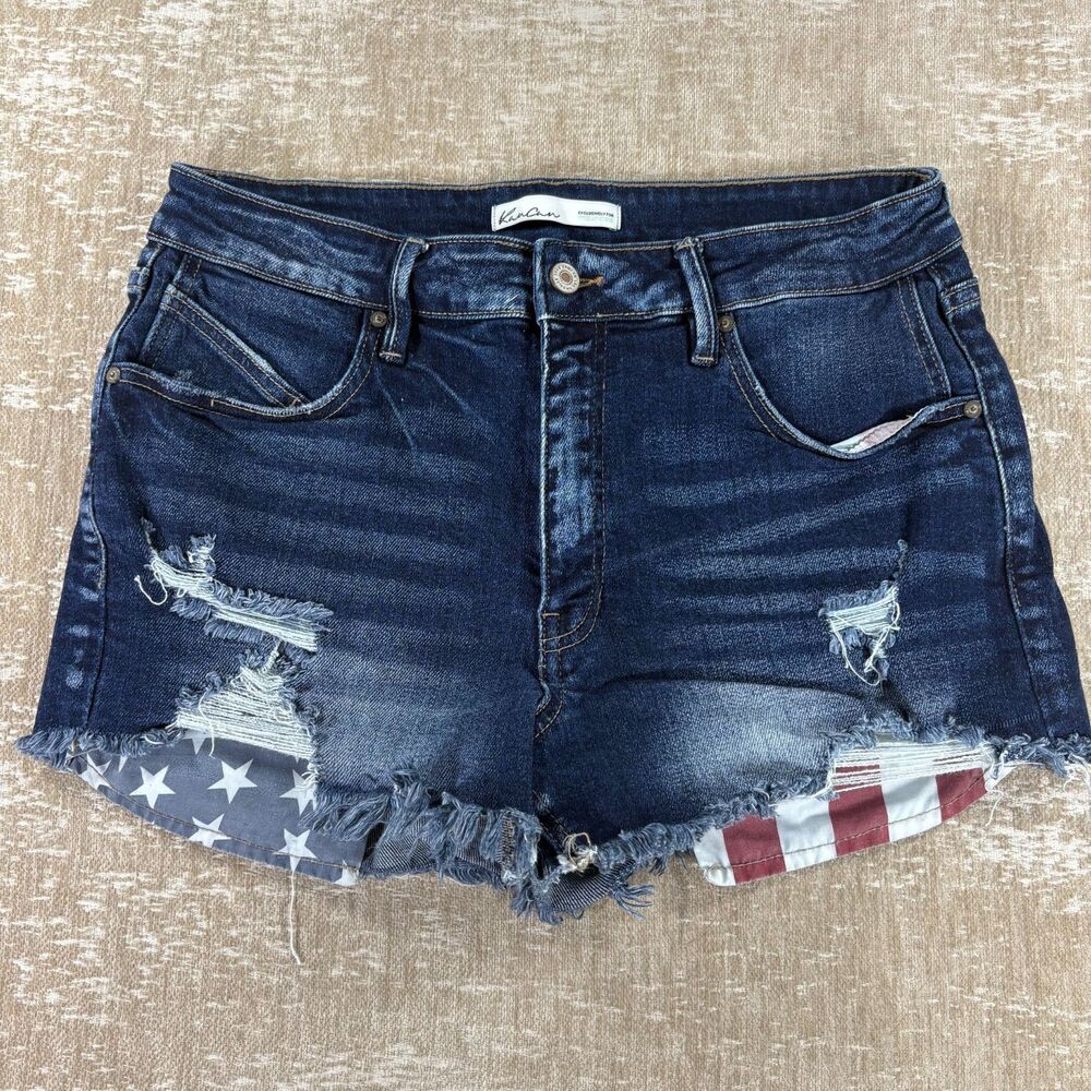 KanCan Distressed American Flag Denim Shorts Size 30 Excellent Condition